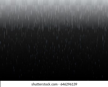 Heavy rain, vector illustration. Realistic wet drops falling over dark background.