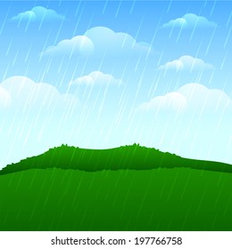 Heavy raining and stormy cloud on landscape background. 