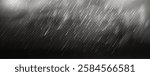 Heavy rainy effect overlay with diagonal streaks on transparent background. Misty atmosphere with droplets and hail or snow storm particles, white clouds or fog for wet weather visualization.