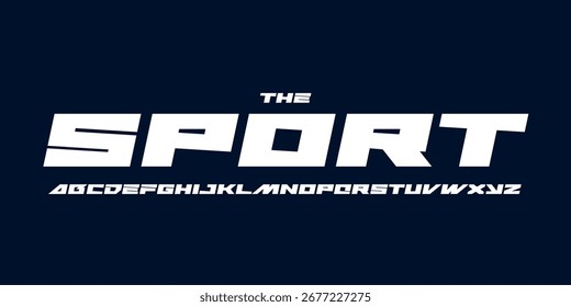 Heavy rectangular font, sport geometric letters, wide geometrical alphabet for power bold headlines, massive lettering, military branding, urban tech logo. Vector typeset