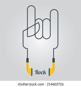 Heavy Rock Hand and Music Design elements with Earphones in Flat Design, Vector, Illustration