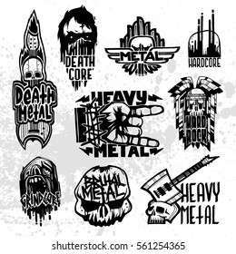 Heavy rock music badge vector set.