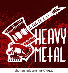 Heavy rock music badge vector vintage label with punk red symbol hard sound sticker print emblem illustration