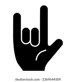 Icono sólido de señas de rock pesado. Ilustración vectorial de gestos de roca y rollo aislada en blanco. Diseño de estilo glifo de rock duro, diseñado para web y aplicación. Eps 10
