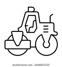 Heavy roller for laying asphalt surface thin line icon, making road concept. Vector graphics. Motor vehicle, heavy transport sign on white background, style mobile or design