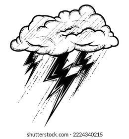 Heavy shower during a thunderstorm, thunderstorm cloud and lightning, bad weather, vector