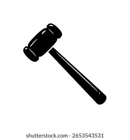 A heavy sledgehammer with a long handle, shown as a solid black silhouette icon. A simple graphic for demolition or construction work.