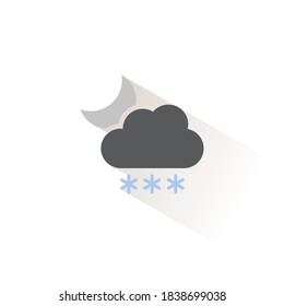 Heavy snow, cloud and moon. Isolated color icon. Weather vector illustration