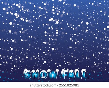 Pesada queda de neve. Flocos de neve caídos no fundo de gradiente azul. Flocos de neve brancos voando no ar. Ilustração vetorial.
