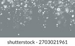 Heavy snowfall, snowflakes in different shapes and forms. Falling snowflakes on dark background. Snowfall