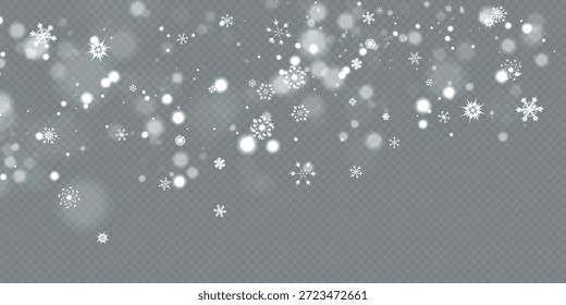 Fuertes nevadas, copos de nieve en diferentes Formas y formas. Copos de nieve que caen sobre fondo oscuro. Nevada