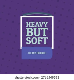 HEAVY BUT SOFT night misty mountain typography clean background, halo arc, outlined text frame, badge tab, varied cross texture with aqua mist, sky shadow, periwinkle, amethyst