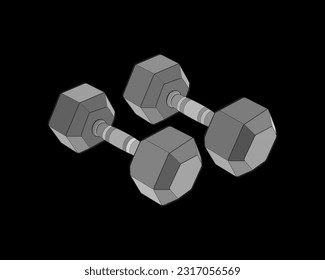 Heavy sport dumbbell for gymnastics, vector Heavy sport dumbbell isolated with black background.
