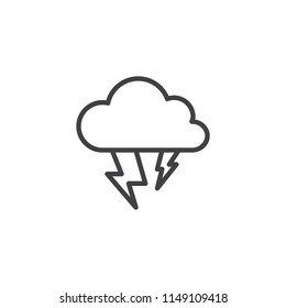 Heavy thunderstorm outline icon. linear style sign for mobile concept and web design. Cloudy lighting weather simple line vector icon. Symbol, logo illustration. Pixel perfect vector graphics