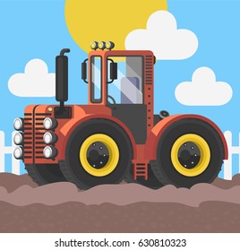 Heavy tractor in red on the ground