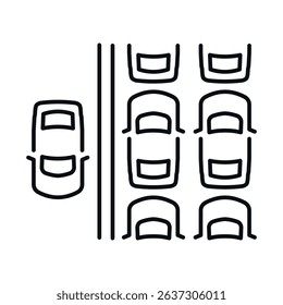 A heavy traffic icon representing a traffic jam in an urban environment with multiple lanes of traffic