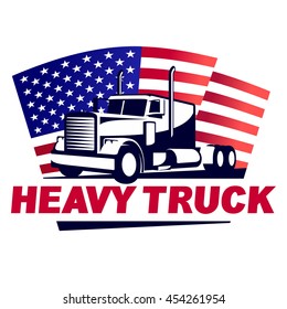 Heavy Truck with American Flag Vector Illustration Emblem