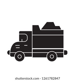 Heavy truck black vector concept icon. Heavy truck flat illustration, sign