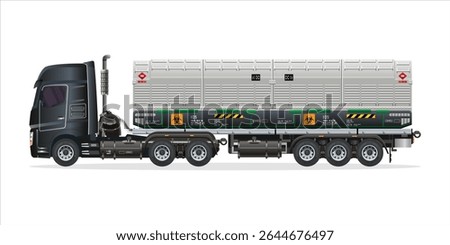 Heavy Truck containers filled with toxic waste, radioactive biological hazard vector illustration