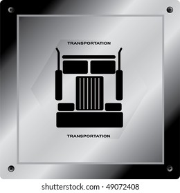 Schwere LKW Silhouette Frontansicht. Vectordesign-Element auf Metalltisch.