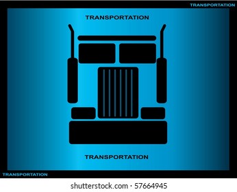 Heavy truck silhouette on blue background