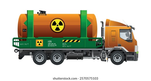 Heavy Truck tanks containing liquid toxic waste radioactivity biological hazard 3D vector illustration