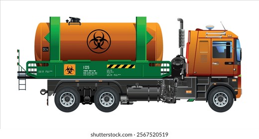 Heavy Truck tanks containing toxic waste radioactivity biological hazard vector illustration