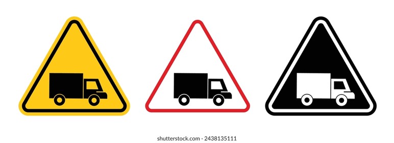 Aviso de tráfico de camiones pesados. Precaución por restricciones de vehículos con sobrepeso. Señal de prohibición de tráfico de camiones.