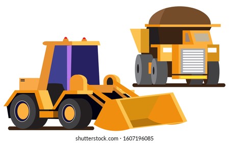 Heavy vehicle equipment for the project. A variety of functions for transporting, installing, or casting. Large vehicles, made of iron. Contractor