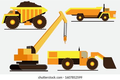 Heavy vehicle equipment for the project. A variety of functions for transporting, installing, or casting. Large vehicles, made of iron. Contractor