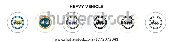 Heavy vehicle\
icon in filled, thin line, outline and stroke style. Vector\
illustration of two colored and black heavy vehicle vector icons\
designs can be used for mobile, ui,\
web