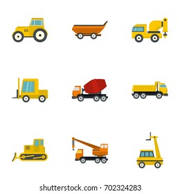 Heavy vehicle icon set. Flat set of 9 heavy vehicle vector icons for web isolated on white background