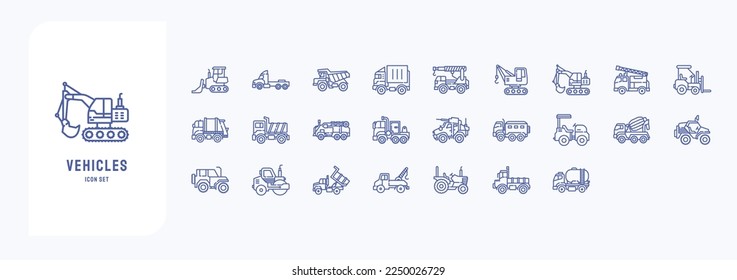 Heavy vehicles icon, including icons like crane, Fire truck, Truck,  and more
