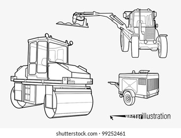 Heavy vibration roller and construction vehicle stylized schematic drawing