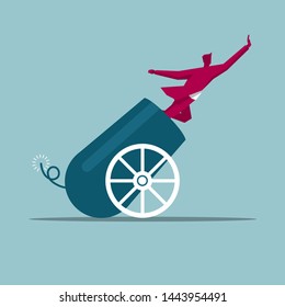 Heavy weapons launch. Isolated on blue background.