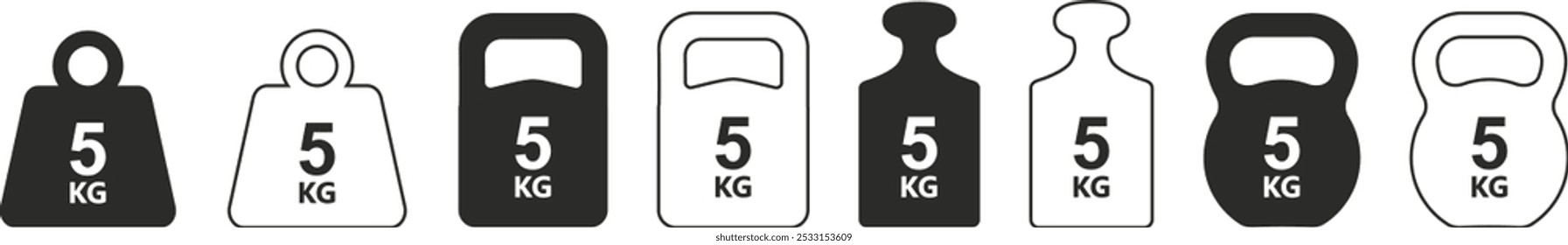 Ícone de Peso Pesado, Símbolo de Massa, Ícone de quilograma de Peso, Sinal de Peso Pesado, Ícone de Kettlebell. conjunto de ícones representando pesos. quilogramas. Kettlebell, ícones de vetor de peso pesado. eps 10