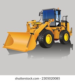 heavy wheeled tractor and heavy construction equipment in orange color, vector