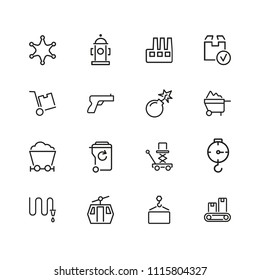 Heavy work icons. Set of  line icons. Miner, sapper, police. Heavy work concept. Vector illustration can be used for topics like hazardous industry, occupation, danger.