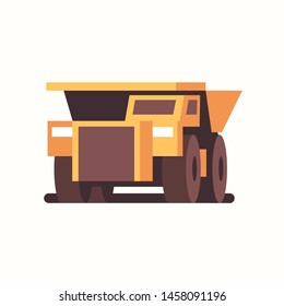 heavy yellow dumper truck industrial machine coal mine production professional equipment mining transport concept flat front view horizontal