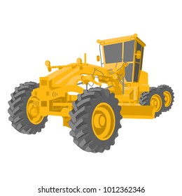 Heavy yellow machines excavators asphalt concrete compactor highway road construction work equipment object icons isolated on white background, build repair commercial vehicles, Vector illustrator.