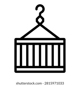 A heavy-duty cargo container icon, complete with crane lift hook. Perfect for logistics, supply chain management, and international shipping graphics.