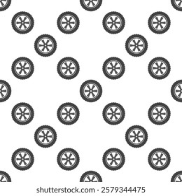 Heavy-duty tire vector seamless pattern - Vehicle wheel and disc concept background