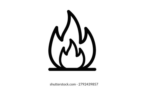 Heavyweight black outline fire flame icon with a solid base line, perfect for industrial safety signs and bold graphic applications.