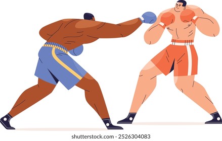 Heavyweight Boxing Match. Intense action between two heavyweight boxers exchanging powerful punches in a ring