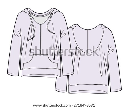 Heavyweight hoodies flat sketch vector mockup template technical illustration.