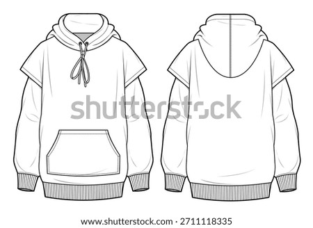 Heavyweight hoodies vector design mockup template technical flat sketch.