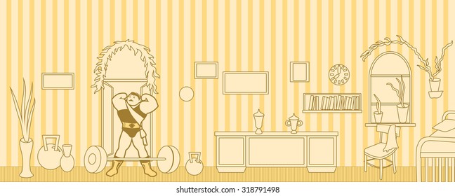 Heavyweight in the room, hand drawn - vector Illustration