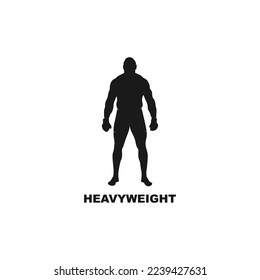 Heavyweight silhouette. Fighter logo. Mixed Martial Arts pose icon, sign or symbol. Simple black vector illustration.