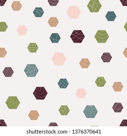 Heaxagons with lines on white background, seamless vector pattern