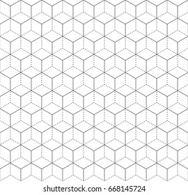 Heaxgon seamless pattern. Doubled network of thin and thick black hexagonal network on white background. Vector illustration.